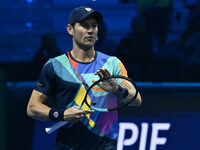 Matthew Ebden (AUS) plays during the Men's Doubles match against Kevin Krawietz (GER) and Tim Puetz (GER) on day six of the Nitto ATP Finals...