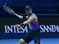 Matthew Ebden (AUS) plays during the Men's Doubles match against Kevin Krawietz (GER) and Tim Puetz (GER) on day six of the Nitto ATP Finals...