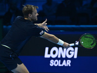 Kevin Krawietz (GER) plays during the Men's Double match against Rohan Bopanna (IND) and Matthew Ebden (AUS) on day six of the Nitto ATP fin...