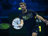 Kevin Krawietz (GER) plays during the Men's Double match against Rohan Bopanna (IND) and Matthew Ebden (AUS) on day six of the Nitto ATP fin...