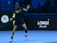 Tim Puetz (GER) plays during the Men's Double match against Rohan Bopanna (IND) and Matthew Ebden (AUS) during day six of the Nitto ATP fina...