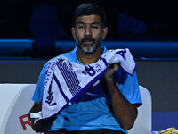 Rohan Bopanna (IND) plays during the Men's Doubles match against Kevin Krawietz (GER) and Tim Puetz (GER) on day six of the Nitto ATP Finals...