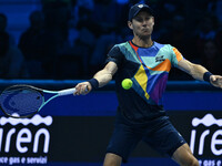 Matthew Ebden (AUS) plays during the Men's Doubles match against Kevin Krawietz (GER) and Tim Puetz (GER) on day six of the Nitto ATP Finals...