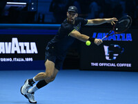 Tim Puetz (GER) plays during the Men's Double match against Rohan Bopanna (IND) and Matthew Ebden (AUS) during day six of the Nitto ATP fina...