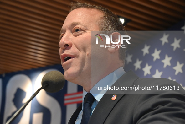 Congressman Josh Gottheimer of New Jersey announces his run for Governor at Runway Diner in South Hackensack, New Jersey, United States, on...