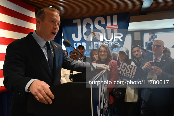 Congressman Josh Gottheimer of New Jersey announces his run for Governor at Runway Diner in South Hackensack, New Jersey, United States, on...