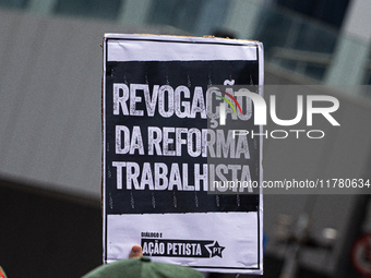 A protest calls for the end of the 6x1 work schedule on Avenida Paulista in the central region of Sao Paulo, Brazil, on November 15. (