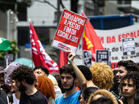 A protest calls for the end of the 6x1 work schedule on Avenida Paulista in the central region of Sao Paulo, Brazil, on November 15. (