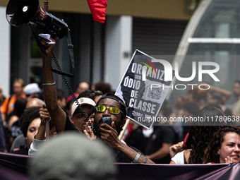 A protest calls for the end of the 6x1 work schedule on Avenida Paulista in the central region of Sao Paulo, Brazil, on November 15. (