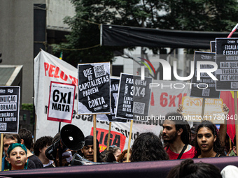 A protest calls for the end of the 6x1 work schedule on Avenida Paulista in the central region of Sao Paulo, Brazil, on November 15. (