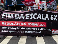 A protest calls for the end of the 6x1 work schedule on Avenida Paulista in the central region of Sao Paulo, Brazil, on November 15. (