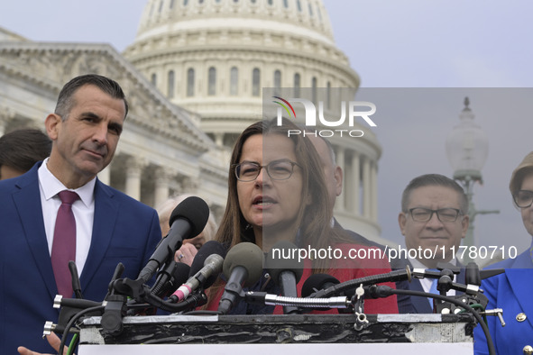 Chair of the Congressional Hispanic Caucus, Nanette Barragan (D-CA), alongside incoming CHC Members-elect, holds a news conference in Washin...