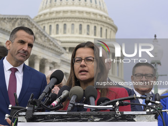 Chair of the Congressional Hispanic Caucus, Nanette Barragan (D-CA), alongside incoming CHC Members-elect, holds a news conference in Washin...