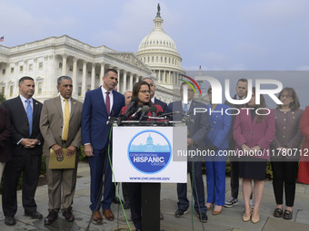 Chair of the Congressional Hispanic Caucus, Nanette Barragan (D-CA), alongside incoming CHC Members-elect, holds a news conference in Washin...