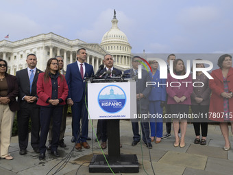 Chair of the Congressional Hispanic Caucus, Nanette Barragan (D-CA), alongside incoming CHC Members-elect, holds a news conference in Washin...