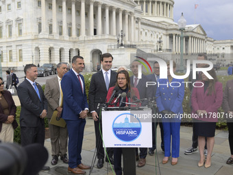 Chair of the Congressional Hispanic Caucus, Nanette Barragan (D-CA), alongside incoming CHC Members-elect, holds a news conference in Washin...