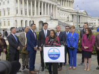 Chair of the Congressional Hispanic Caucus, Nanette Barragan (D-CA), alongside incoming CHC Members-elect, holds a news conference in Washin...