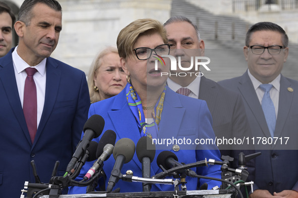 US Congresswoman-elect Nellie Pou (D-NJ) alongside incoming CHC Members-elect hold a news conference in Washington DC, USA, on November 15,...