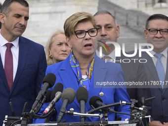 US Congresswoman-elect Nellie Pou (D-NJ) alongside incoming CHC Members-elect hold a news conference in Washington DC, USA, on November 15,...