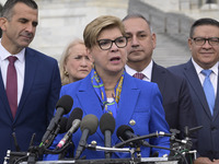 US Congresswoman-elect Nellie Pou (D-NJ) alongside incoming CHC Members-elect hold a news conference in Washington DC, USA, on November 15,...