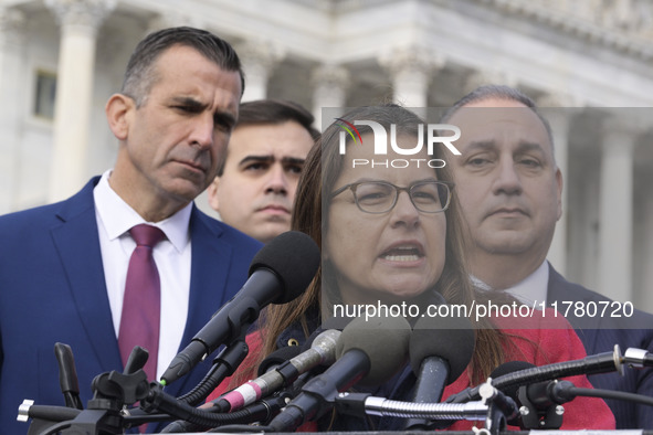 Chair of the Congressional Hispanic Caucus, Nanette Barragan (D-CA), alongside incoming CHC Members-elect, holds a news conference in Washin...