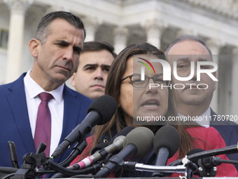 Chair of the Congressional Hispanic Caucus, Nanette Barragan (D-CA), alongside incoming CHC Members-elect, holds a news conference in Washin...