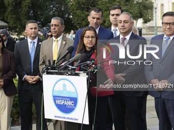 Chair of the Congressional Hispanic Caucus, Nanette Barragan (D-CA), alongside incoming CHC Members-elect, holds a news conference in Washin...