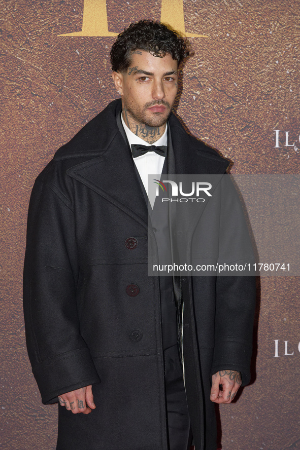 Tony Effe attends the ''Gladiator II'' (Il Gladiatore II) special screening red carpet at Auditorium Parco Della Musica in Rome, Italy, on N...