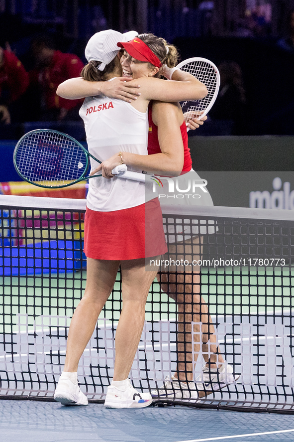 Iga Swiatek , Paula Badosa  during Billie Jean King Cup Finals match Spain vs Poland in Malaga Spain on 15 November 2024. 