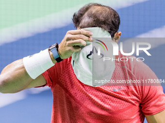 Rafael Nadal  during training before Davis Cup Final in Malaga Spain on 15 November 2024. (