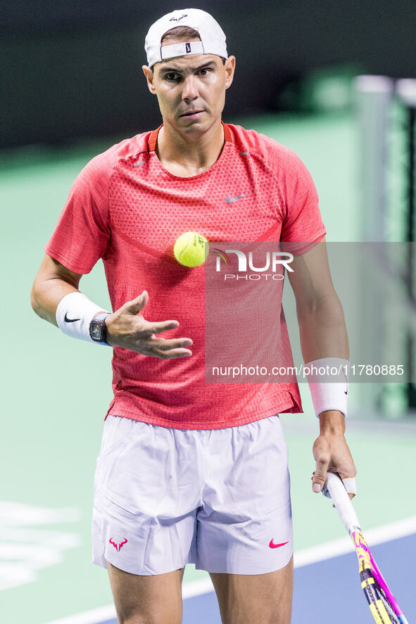 Rafael Nadal  during training before Davis Cup Final in Malaga Spain on 15 November 2024. 