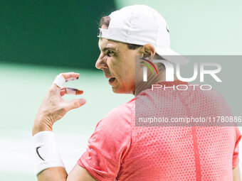 Rafael Nadal  during training before Davis Cup Final in Malaga Spain on 15 November 2024. (