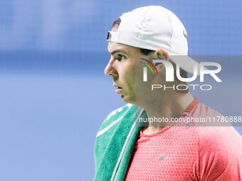 Rafael Nadal  during training before Davis Cup Final in Malaga Spain on 15 November 2024. (