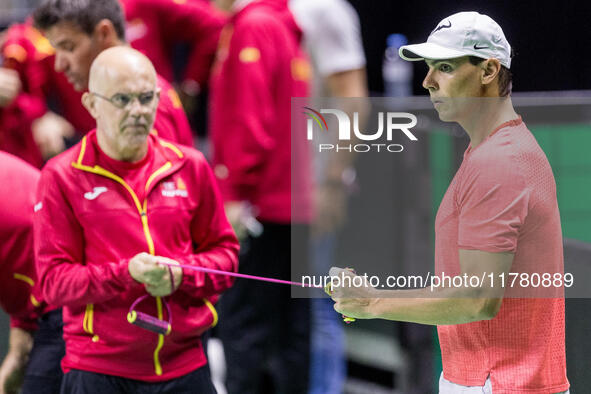 Rafael Nadal  during training before Davis Cup Final in Malaga Spain on 15 November 2024. 