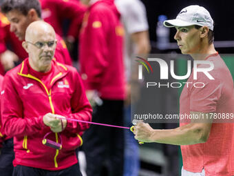 Rafael Nadal  during training before Davis Cup Final in Malaga Spain on 15 November 2024. (