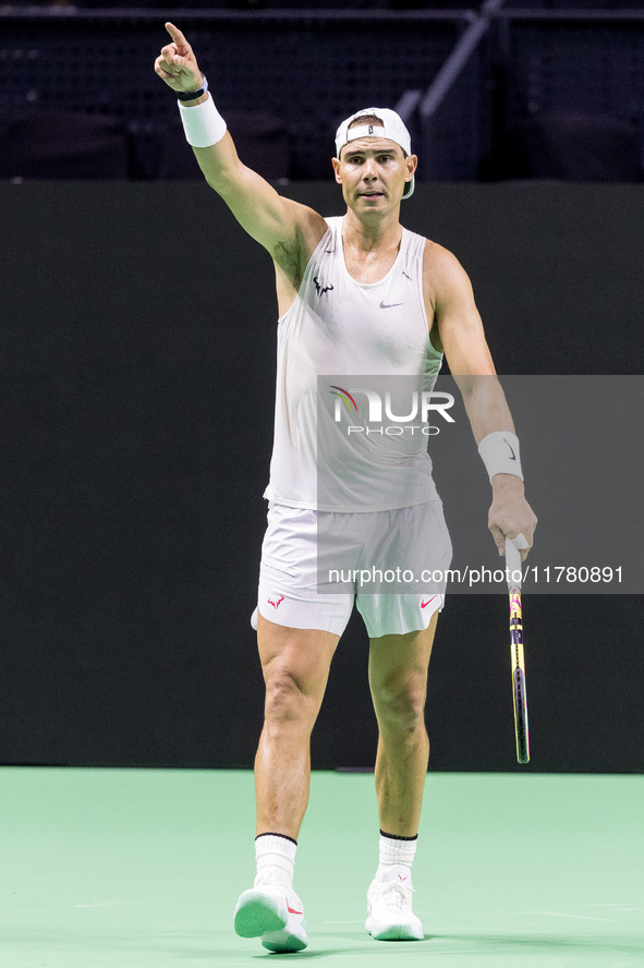 Rafael Nadal  during training before Davis Cup Final in Malaga Spain on 15 November 2024. 