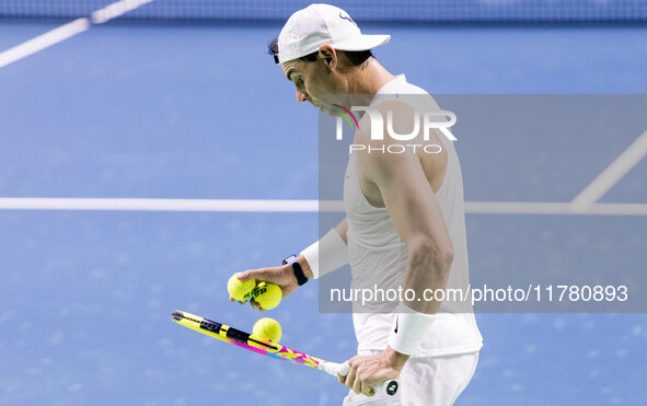 Rafael Nadal  during training before Davis Cup Final in Malaga Spain on 15 November 2024. 