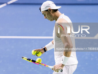 Rafael Nadal  during training before Davis Cup Final in Malaga Spain on 15 November 2024. (