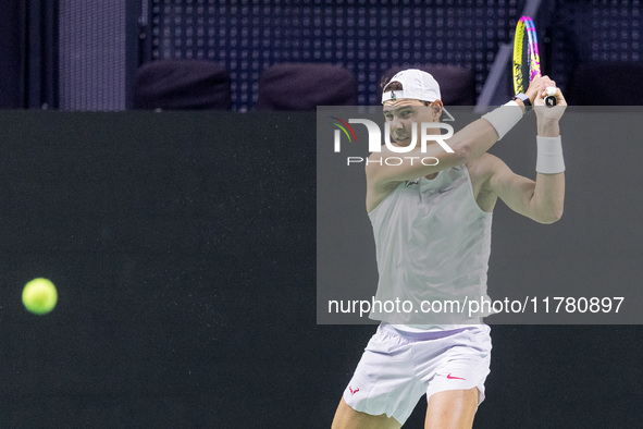 Rafael Nadal  during training before Davis Cup Final in Malaga Spain on 15 November 2024. 