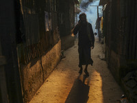 A man walks through the smoke at a slum in Dhaka, Bangladesh. A worker sprays pesticide to kill mosquitoes. The country records 1,705 dengue...