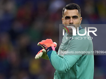 Diogo Costa of Portugal warms up before the UEFA Nations League 2024/25 League A Group A1 match between Portugal and Poland at Estadio Do Dr...