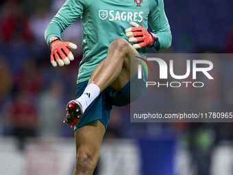 Diogo Costa of Portugal warms up before the UEFA Nations League 2024/25 League A Group A1 match between Portugal and Poland at Estadio Do Dr...