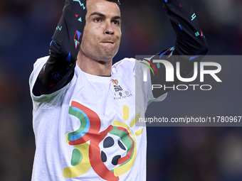 Cristiano Ronaldo of Portugal warms up before the UEFA Nations League 2024/25 League A Group A1 match between Portugal and Poland at Estadio...