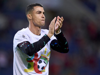 Cristiano Ronaldo of Portugal warms up before the UEFA Nations League 2024/25 League A Group A1 match between Portugal and Poland at Estadio...