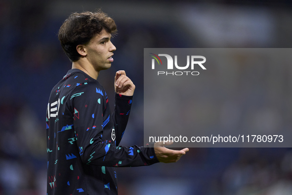 Joao Felix of Portugal warms up before the UEFA Nations League 2024/25 League A Group A1 match between Portugal and Poland at Estadio Do Dra...