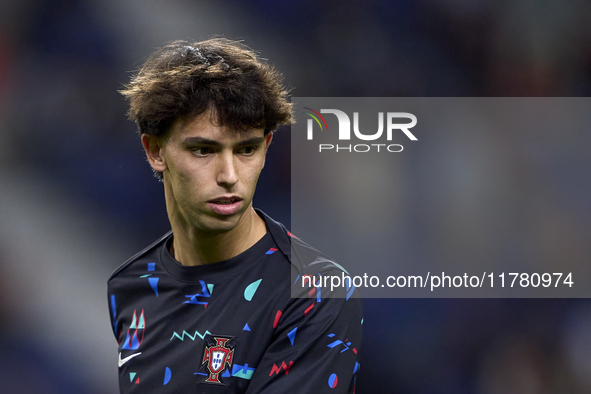 Joao Felix of Portugal warms up before the UEFA Nations League 2024/25 League A Group A1 match between Portugal and Poland at Estadio Do Dra...