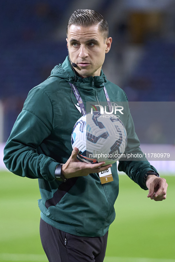 Referee Donatas Rumsas reacts before the UEFA Nations League 2024/25 League A Group A1 match between Portugal and Poland at Estadio Do Draga...