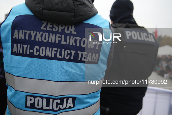 In Warsaw, Poland, on November 10, 2024, the police anti-conflict team participates in the monthly celebrations of the Smolensk disaster at...