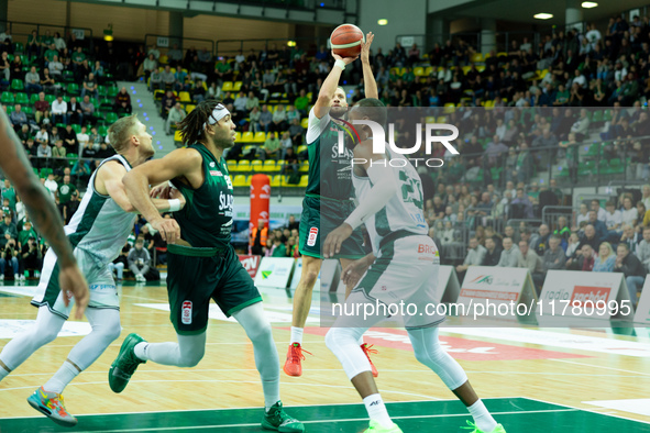 Marcel Ponitka participates in a match of the Orlen Basket Liga between Zastal Zielona Gora and WKS Slask Wroclaw in Wroclaw, Poland, on Nov...