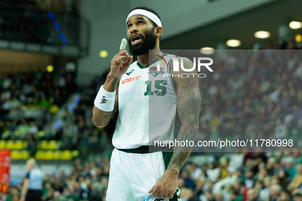 Walter Hodge participates in a match of the Orlen Basket Liga between Zastal Zielona Gora and WKS Slask Wroclaw in Wroclaw, Poland, on Novem...